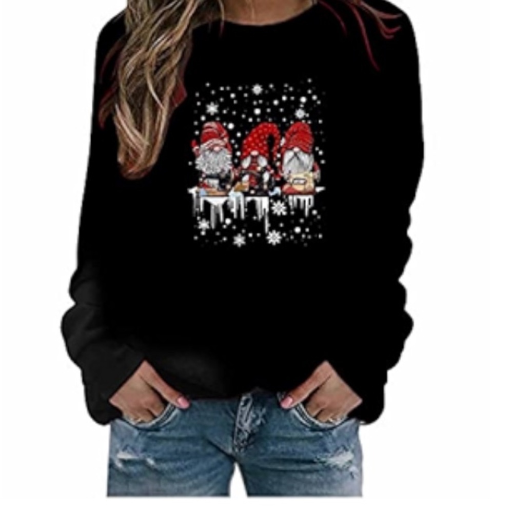 Christmas Long Sleeve Sweatshirt Cute Printed  Crew Neck